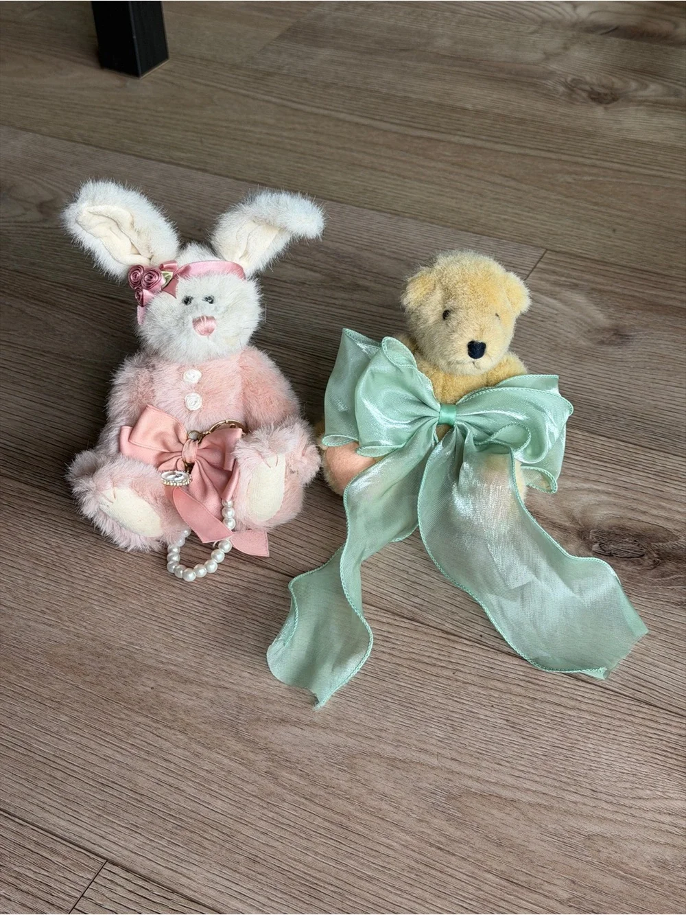 Plush Pink Bunny and Mint Bow Bear Pair - Kids Accessories
